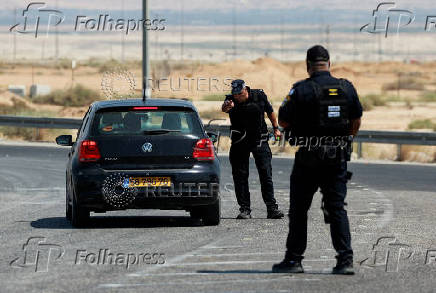 Israeli police patrol the area near Allenby Bridge Crossing between the West Bank and Jordan following a shooting incident at the crossing in the Israeli-occupied West Bank