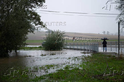 A view shows a a flooded area along the river Grosse Gusen after heavy rainfalls, near Engerwitzdorf