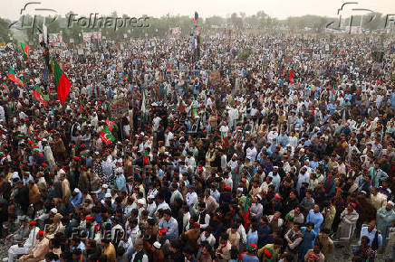 Supporters of jailed former Pakistani Prime Minister Imran Khan attend a rally in Swabi