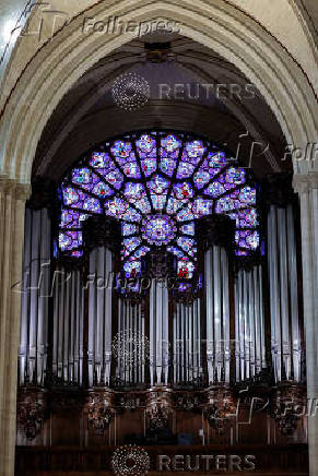 French President Macron visits the Notre Dame Cathedral, in Paris