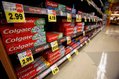 FILE PHOTO: Colgate toothpaste is pictured on sale at a grocery store in Pasadena