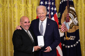 U.S President Biden gives the Presidential Citizens Medal, one of the country's highest civilian honors, during a ceremony at the White House in Washington