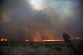 Firefighters and aircraft battle the Hughes Fire near Santa Clarita