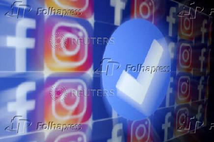 FILE PHOTO: Illustration shows blue verification badge, Facebook and Instagram logos