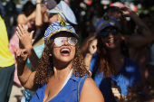 Madonna fans gather outside the Copacabana Palace in Rio de Janeiro
