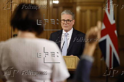 British Prime Minister Starmer holds press conference on migration in London