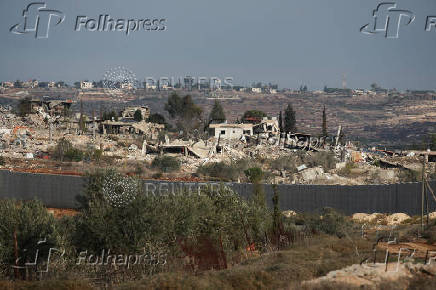 A view of destroyed buildings in southern Lebanon as seen from Israel's side of the border with Lebanon