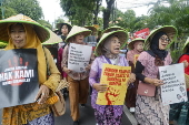 People rally on Human Rights Day in Jakarta