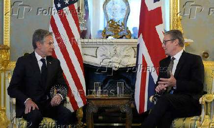 Britain's Prime Minister Keir Starmer and U.S. Secretary of State Antony Blinken meet at Lancaster House in London