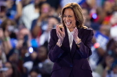 Democratic presidential candidate US Vice President Kamala Harris campaigns in Houston, Texas