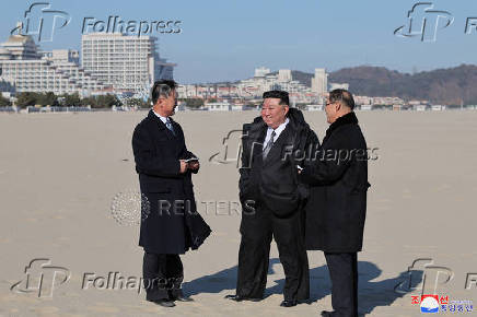 North Korean leader Kim Jong Un visits the newly built Kalma coastal tourist area in Wonsan