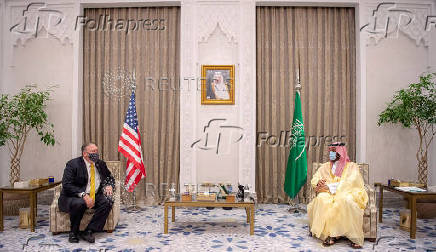 U.S. Secretary of State Mike Pompeo meets with Saudi Crown Prince Mohammed bin Salman during his visit to the country, in Riyadh