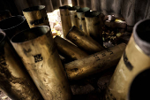 Used shell cartridges are seen at positions of Ukrainian Armed Forces near a frontline near the town of Chasiv Yar