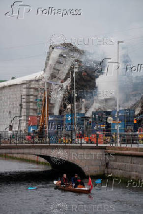 Aftermath of the fire at the former Stock Exchange building, in Copenhagen