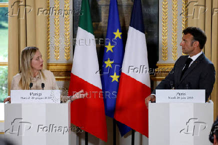 French President Emmanuel Macron and Italy's Prime Minister Giorgia Meloni meet in Paris