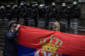 Serbian opposition and supporters protest over railway station roof collapse, in Novi Sad