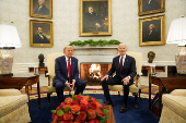 U.S. President Joe Biden meets with President-elect Donald Trump in the Oval Office at the White House in Washington