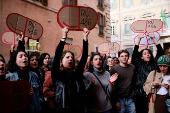 FILE PHOTO: Demonstration against a parliamentary amendment that could make it easier for anti-abortion groups to operate in publicly-run family clinics, in Rome