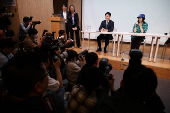 Min Hee-jin, CEO of HYBE's sub-label Ador, at a news conference in Seoul