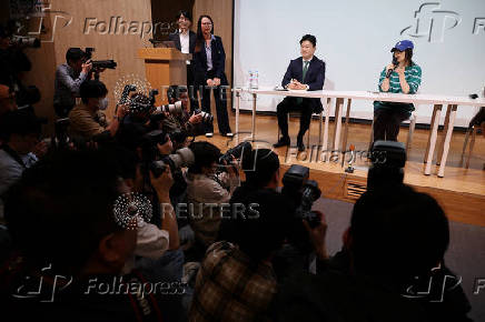 Min Hee-jin, CEO of HYBE's sub-label Ador, at a news conference in Seoul