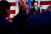 U.S. President Biden attends a dinner with U.S. service members and their families ahead of Thanksgiving at U.S. Coast Guard Sector New York on Staten Island