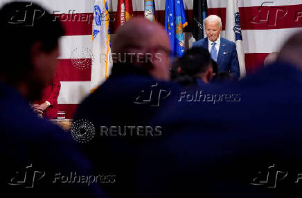 U.S. President Biden attends a dinner with U.S. service members and their families ahead of Thanksgiving at U.S. Coast Guard Sector New York on Staten Island