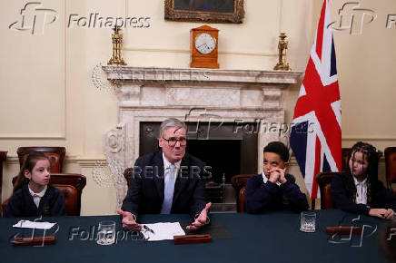 Britain's Prime Minister Keir Starmer talks to CBBC Newsround viewers in London