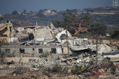 A view of destroyed buildings in southern Lebanon as seen from Israel's side of the border with Lebanon