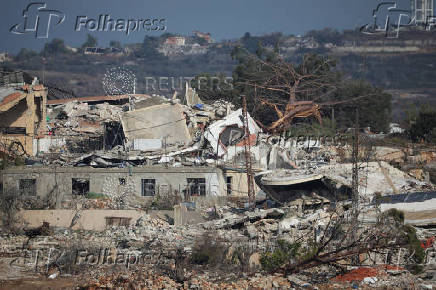 A view of destroyed buildings in southern Lebanon as seen from Israel's side of the border with Lebanon