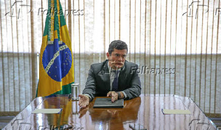 O ministro da Justia, Sergio Moro, durante entrevista exclusiva  Folha