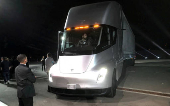 FILE PHOTO: Tesla's new electric semi truck is unveiled during a presentation in Hawthorne