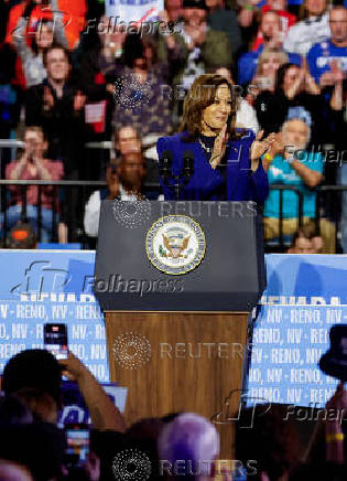 Democratic presidential nominee U.S. Vice President Kamala Harris attends a campaign rally in Reno