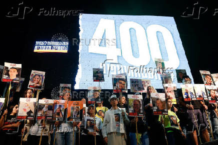 People rally demanding the release of hostages kidnapped during the deadly October 7, 2023 attack, in Tel Aviv