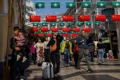 Macau and Chinese flags hang at Senado Square, in Macau