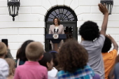 US Vice President Kamala Harris attends an event celebrating Take Your Child to Work Day