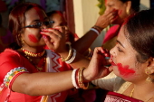 Immersion of idols on the last day of Durga Puja festival in India