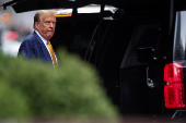 Republican presidential candidate and former U.S. President Donald Trump departs Trump tower for criminal trail date in New York