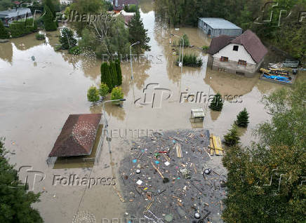 A drone view shows the flood-affected area in Ostrava