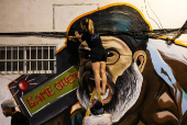 A new graffiti of Hezbollah leader Sayyed Hassan Nasrallah by Grafitiyul artists group following his elimination in Tel Aviv