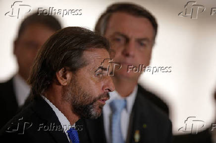 O presidente do Uruguai, Luis Lacalle Pou, e Bolsonaro, no Palcio da Alvorada