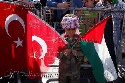 People demonstrate in support of Palestinians in Gaza, in Istanbul