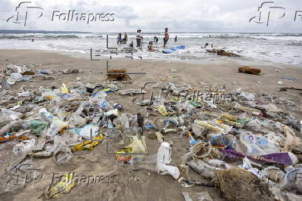 Waste accumulation along Bali's Kuta beach