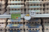 Sign for customers shopping for eggs at Trader Joe?s hangs in Merrick, New York