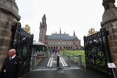 View of the International Court of Justice (ICJ) ahead of a hearing where South Africa requests new emergency measures over Israel's attacks on Rafah, in The Hague