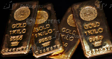 FILE PHOTO: Gold bars are displayed to be photographed at bullion house in Mumbai