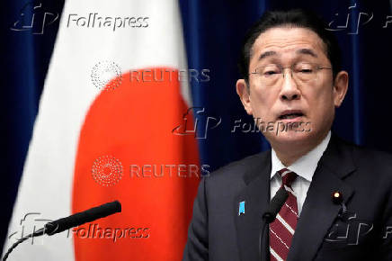 Japan's Prime Minister Fumio Kishida speaks at a press conference