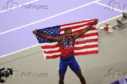 Final masculina de 100m no atletismo, nas Olimpadas de Paris 2024