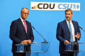 Bavarian State Prime Minister Soeder of the CSU and CDU leader Friedrich Merz hold a press conference, in Berlin