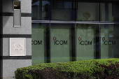 The logo of Japanese radio equipment maker Icom Inc is displayed at its headquarters in Osaka