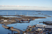 The construction of Lynetteholmen, a planned artificial peninsula, is seen from Copenhill in Copenhagen